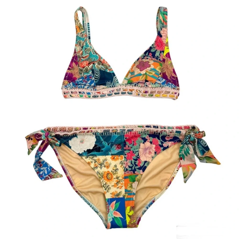 JOHNNY WAS Carribean Boho Bikini Top & Hipster Swimsuit Set NEW Size S